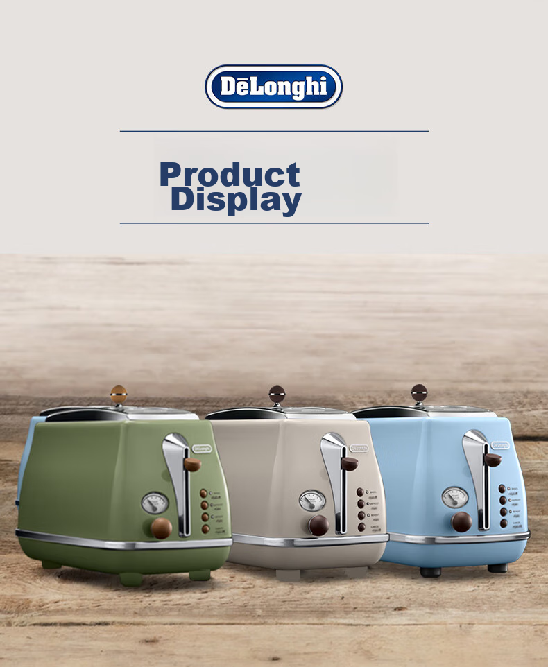 Delonghi Bread Maker, Retro Home Small Toast Maker, Bread Slicer, Heats And Defrosts Sandwiches, Breakfast Toaster, CTO2003.VGR, Olive Green, Gift 12