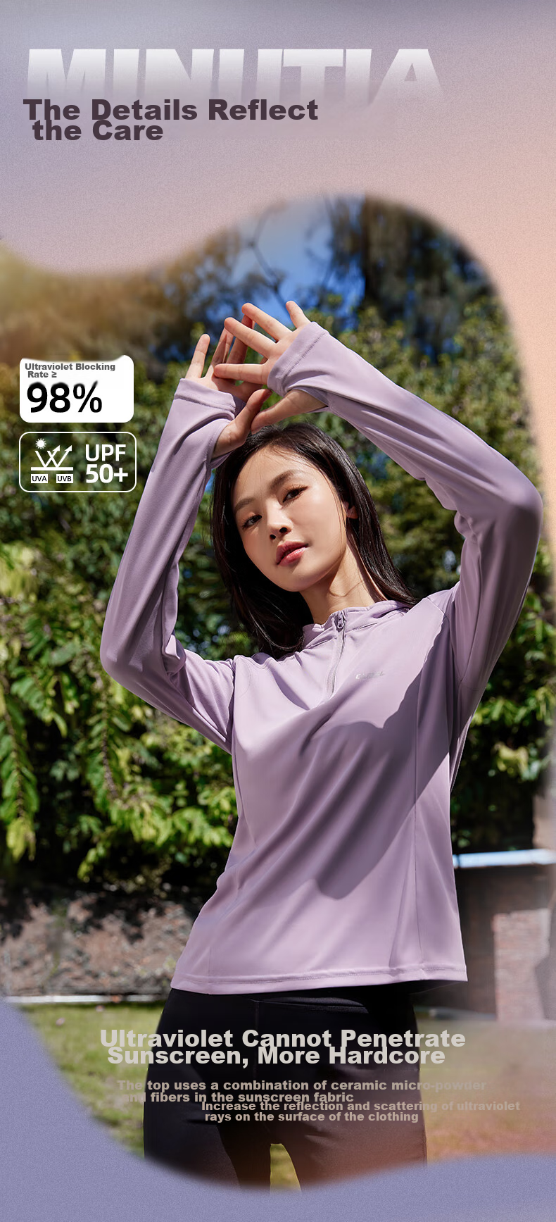 CAMEL Thin Fleece Sports Top for Women, Stand-Up Collar Long Sleeve Running Fitness T-Shirt C1W14L0623 Peach Pink S 2