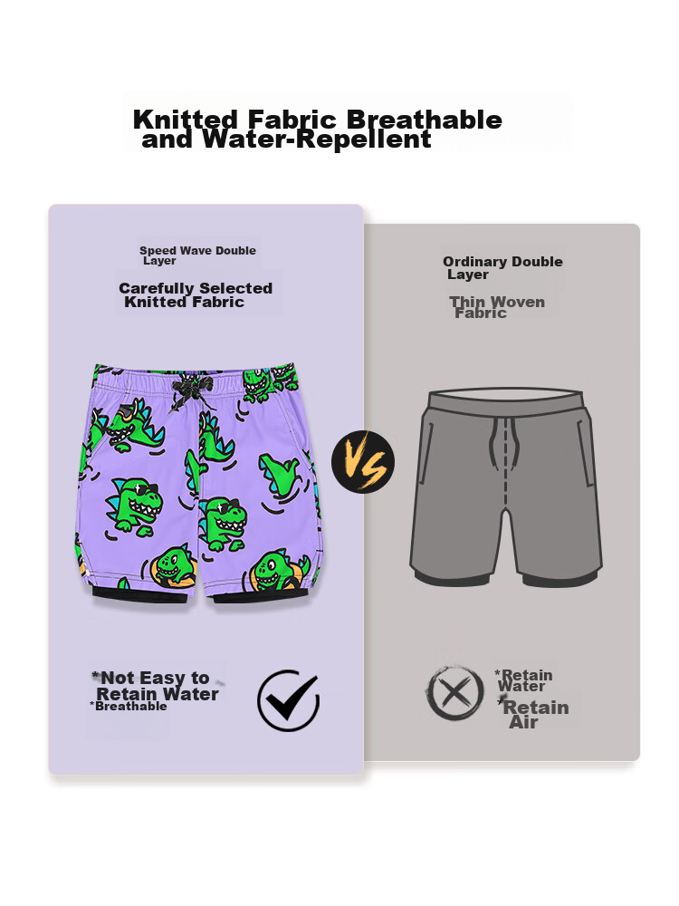 Sulang Hot Spring Swim Trunks for Men, Double-Layer Surfing Beach Swimming Anti-Embarrassment Dinosaur Bath [Double-Layer Swim Trunks] M 4