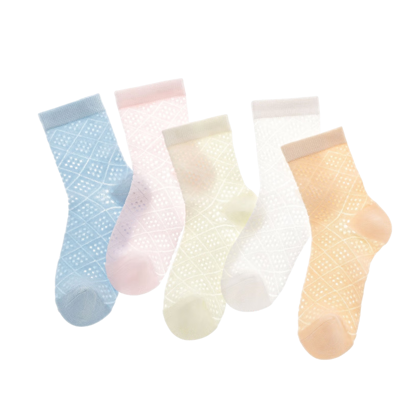 MiiOW Children's Socks, Girls' Summer Socks [Woven Mesh + Ultra-Thin Breathable], Mid-Calf Socks for Baby Girls, Cotton Thin Socks