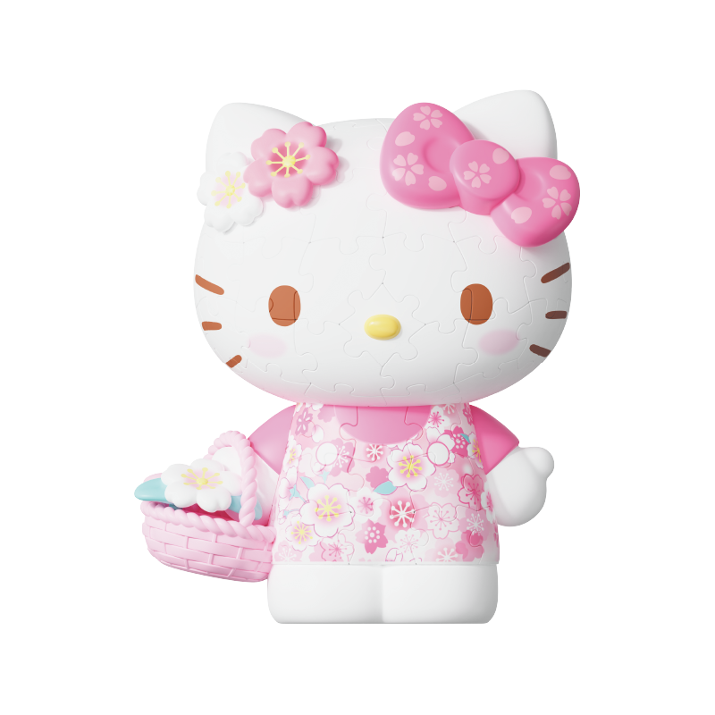 3D-JP Sanrio Hello Kitty Figurine, 3D Puzzle Building Blocks Toy, Home Decoration, Holiday Gift, Cherry Blossom Viewing