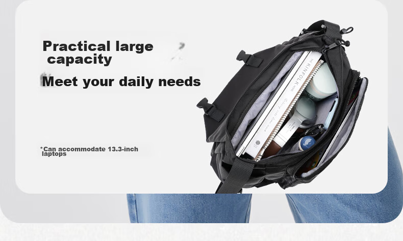 Dickies Men's Shoulder Bag, Large Capacity Casual Backpack, Lightweight Canvas Bag for College Students, Multifunctional Crossbody Bag with Shoulder Strap 7