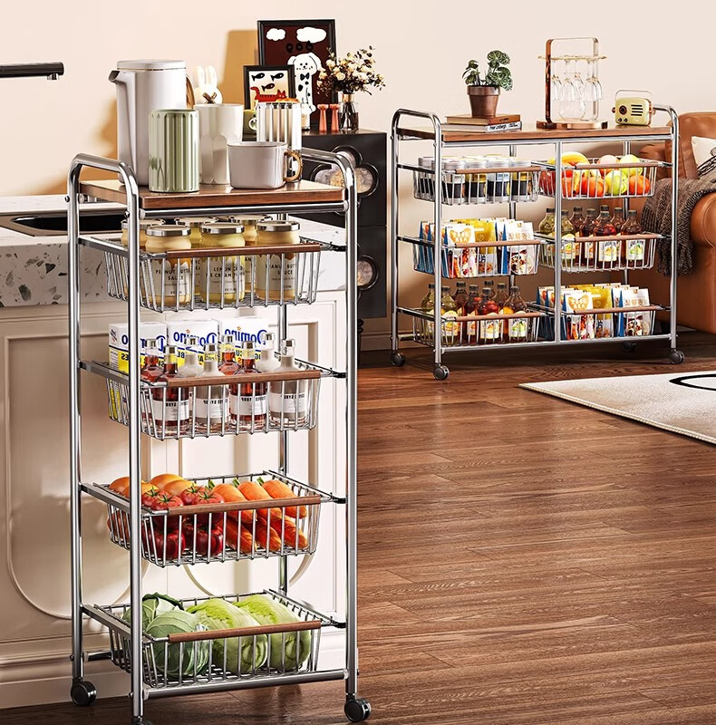 Shunyou Vintage Small Cart, Living Room Snack Storage Rack, Floor-Standing Mobile Kitchen Fruit And Vegetable Storage, Multifunctional SY-644 5
