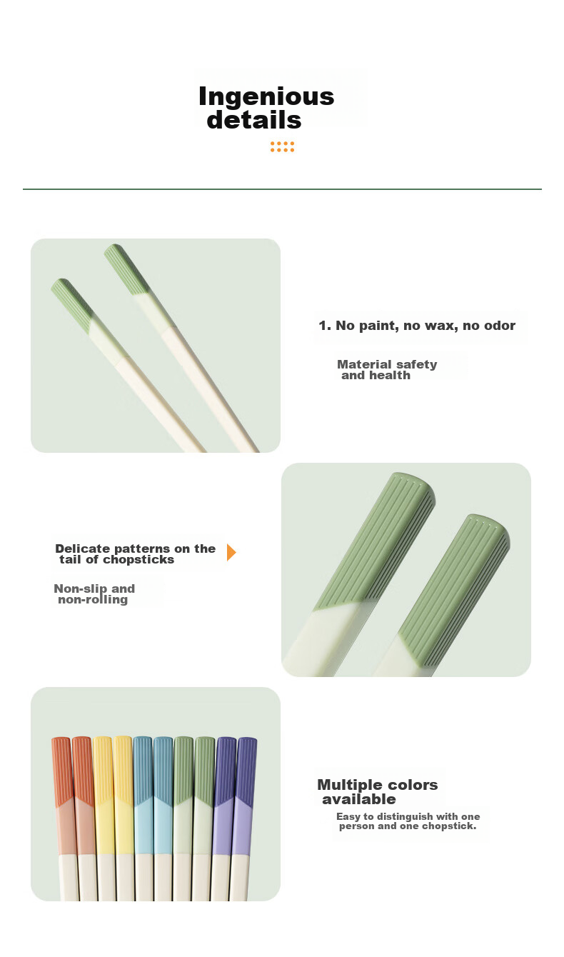 SUPOR Alloy Chopsticks, Antibacterial, Non-Slip, Mold-Resistant, Heat-Resistant, High-Quality Household Color-Coded Chopsticks TK2162E 12