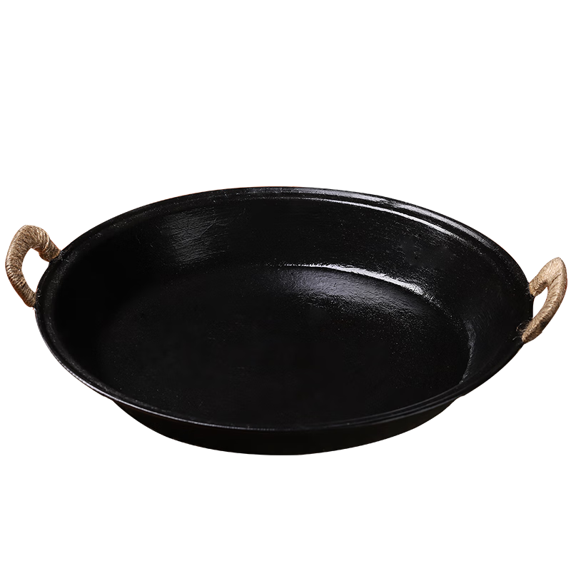 Xialaoda Cast Iron Skillet, Flat Bottom Wok, Grilling Pan, Traditional Handmade Iron Pan, Specialized for Steamed Buns And Water Frying, 36cm