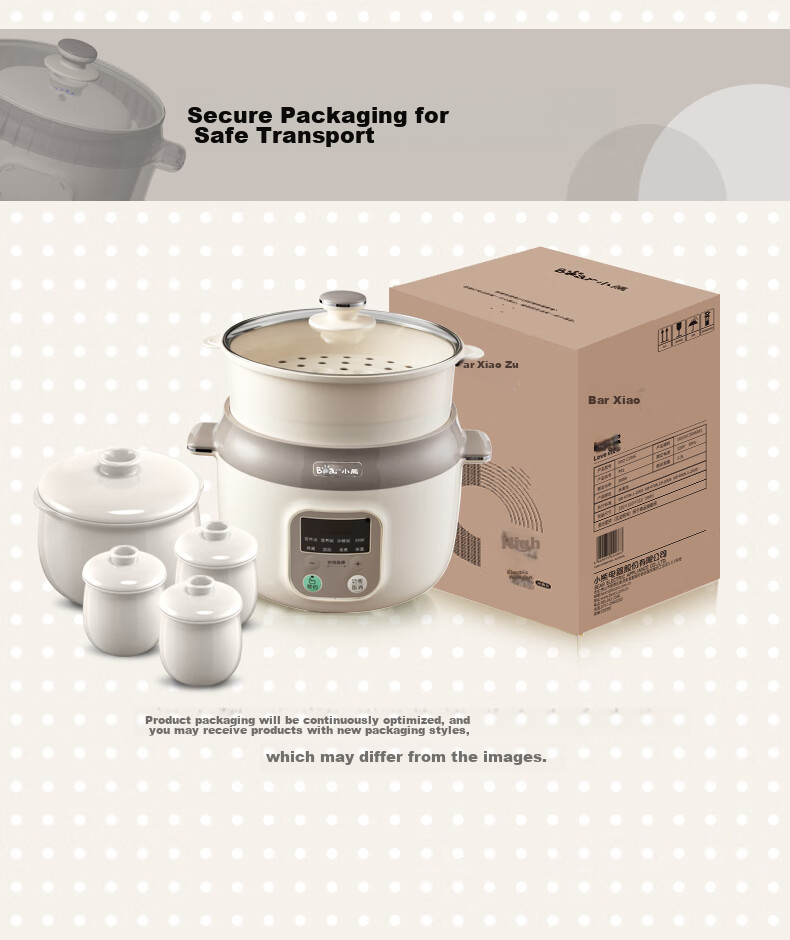 Bear Electric Slow Cooker, Soup Pot for 3-4 People, Stew Pot, Bird's Nest Cooking Pot, Soup Stewing Pot, Baby Food Cooker, DDZ-C25X6 4L with Steamer Basket 23
