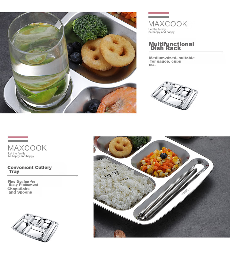 MAXCOOK 304 Stainless Steel Divided Plate Lunch Box, Fast Food Tray Student Meal Container, Six Compartments, Dishwasher Safe MCFT786 14
