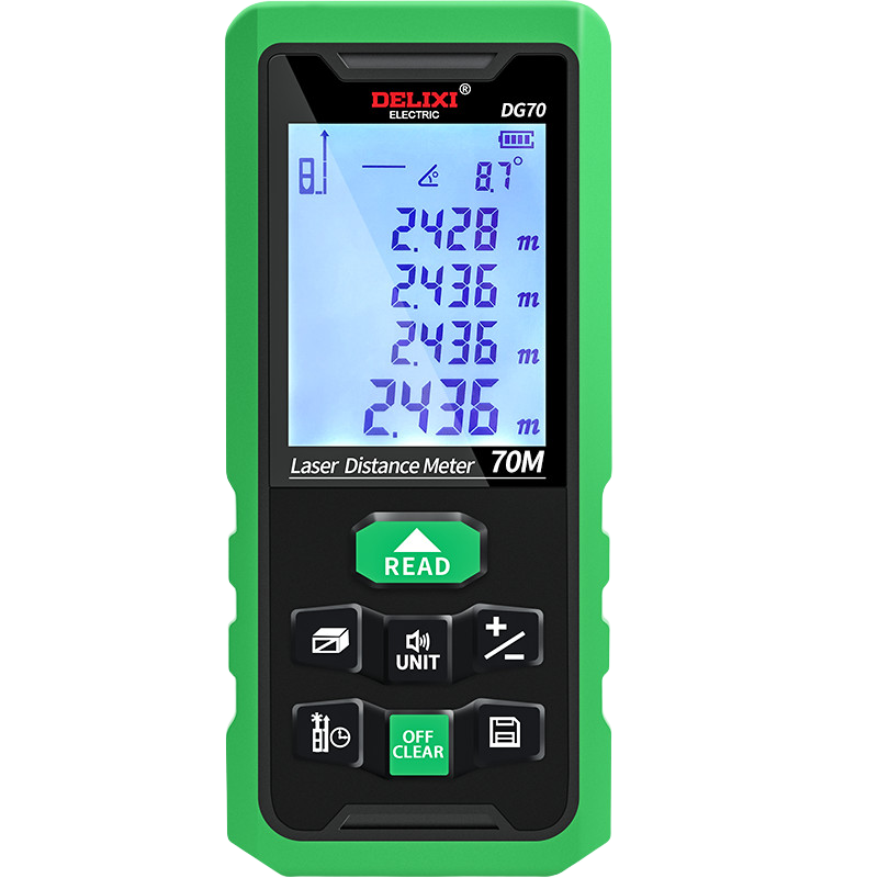 DELIXI ELECTRIC Laser Rangefinder, High-Precision Household Outdoor Laser Distance Meter, Electronic Ruler Measuring Instrument for Rooms, Green Light, 70 Meters
