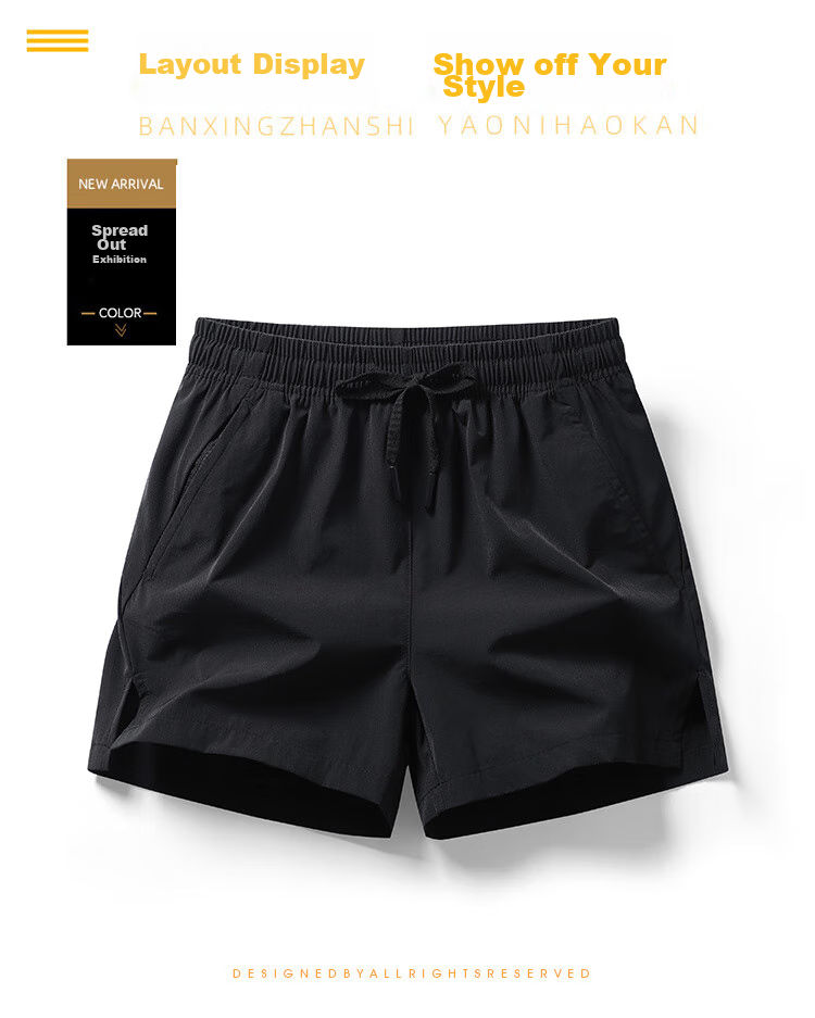 NASA GOOD Men's Shorts, Summer Solid Color Versatile Trendy Sports Thin Breathable Elastic Loose Five-Point Pants, Black 5XL 29