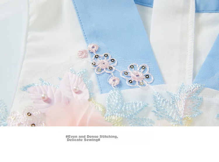 ASK JUNIOR Girls' Summer Dress, Vintage Hanfu Style for Older Children, Lightweight Short-Sleeve Mesh Princess Dress 20
