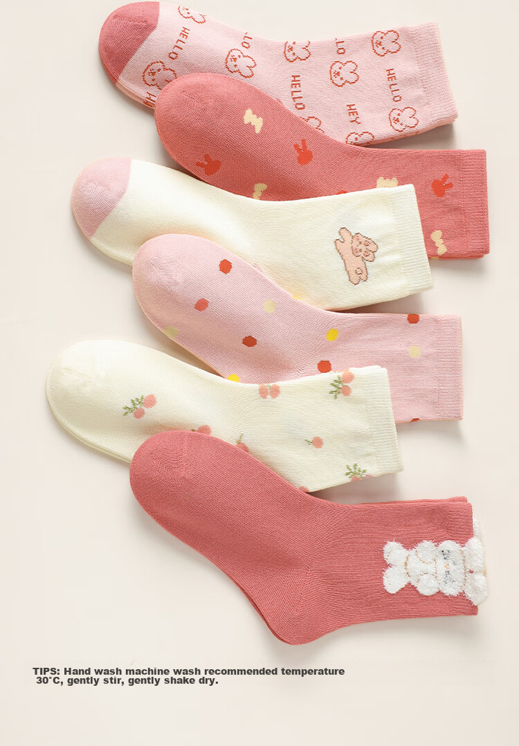 Bingxuemumian Children's Socks, Girls' Mid-Calf Socks for Autumn And Winter, 6 Pairs of Seamless Cotton Socks, Spring And Autumn Short Socks with Lace Trim for Small to Big Kids And Students 8