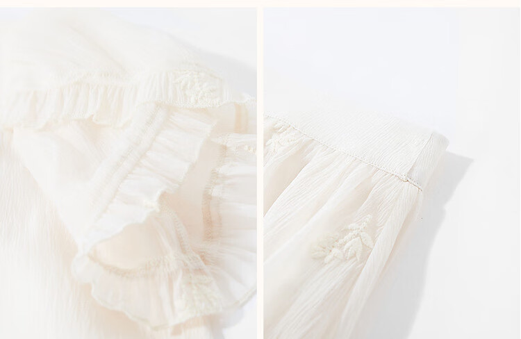 Dme [Xia Guo Feng Xing Zhong Shi] Summer Chinese Style New Chic Mandarin Collar Petal Sleeve Set Embroidered Two-Piece Women's Outfit, Off-White, S 10