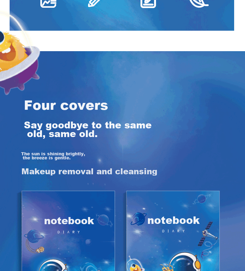 Deli 4 Books of 32K 72-Page Student Diary Series, Student Glue-Bound Notebook, Journal, Notepad T3272 4