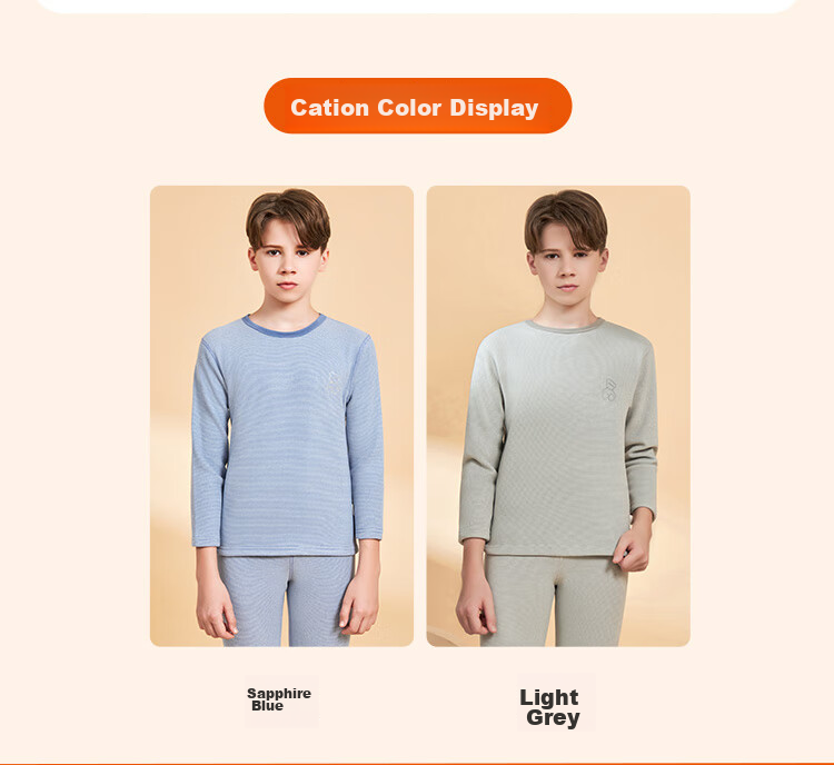 LangSha Children's Thermal Underwear Set, Boys' Autumn And Winter Yang Ion Fleece-Lined Undershirt And Pants, Big Kids' Pajama Set, Blue with Thin Stripes, Size 150 (Recommended Height 140-150cm) 11