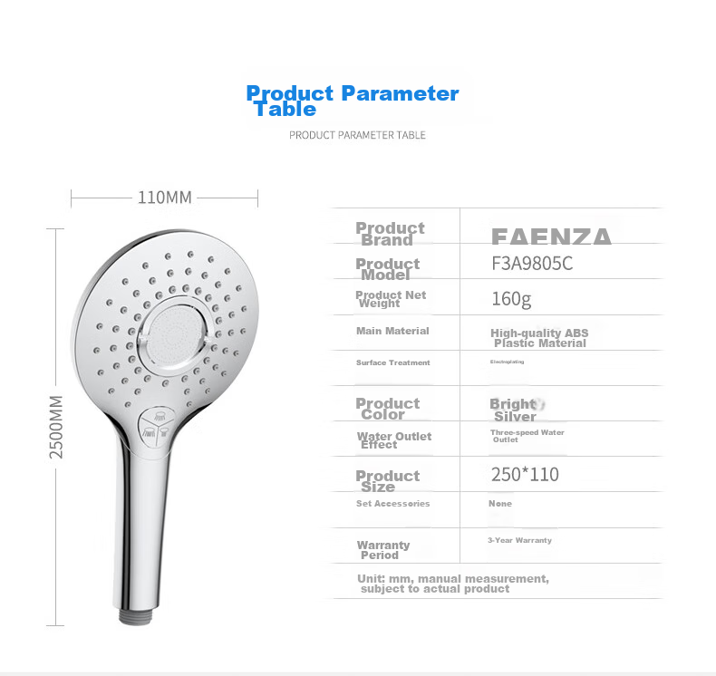 FAENZA Shower Pressure-Boosting Handheld Shower Head, Single-Handed Shower Sprayer, Water Spray Head F3A9805C 4