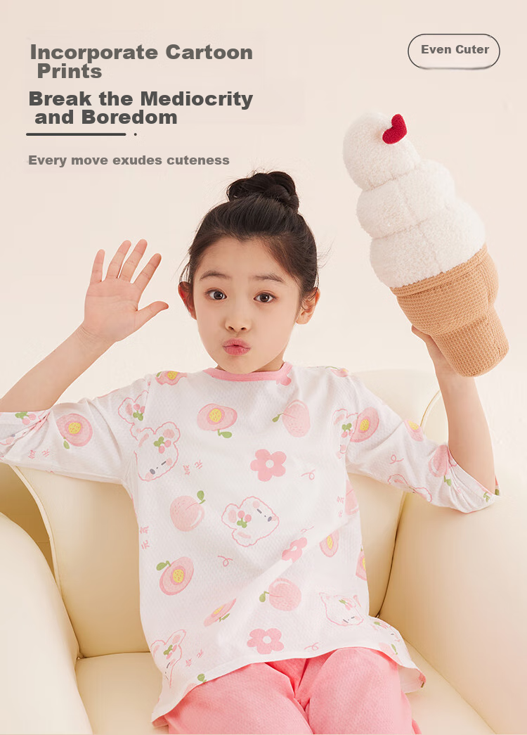 Hodo Children's Pajamas, Summer Thin Pure Cotton Class A Boys Girls Home Wear, Short Sleeve Set, Loose Fit 3231 150 6