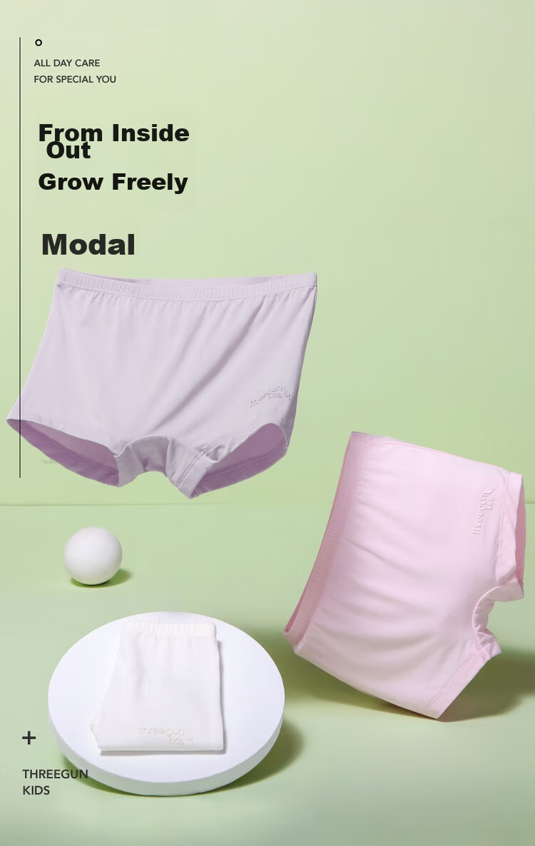 THREEGUN 3-Pack Class A Antibacterial Modal Girls' Children's Student Boyshort Underwear 59074B0 White+Pink+Purple 130 2