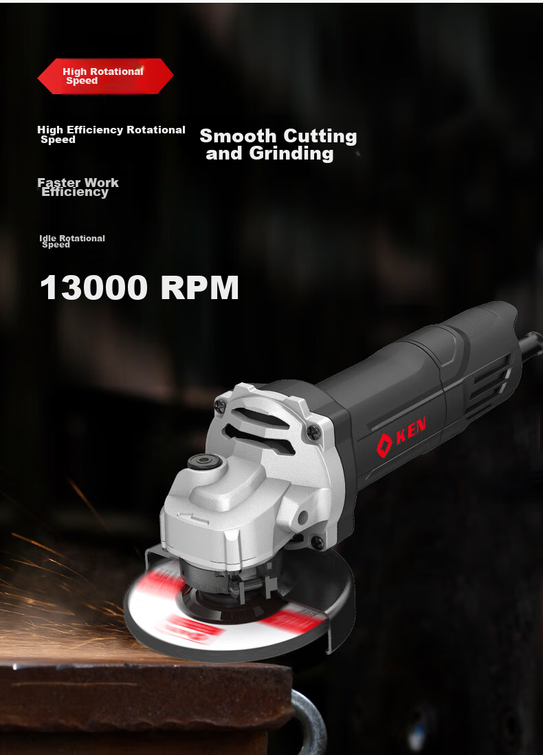 KEN Angle Grinder RS100BK, Household 850W Metal And Stone Grinding Machine, Polishing Machine, Cutting Machine, Grinding Wheel Machine, Rear Switch 8