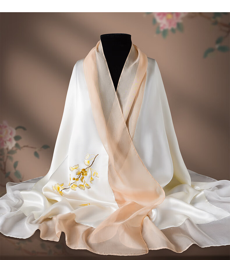 Hangsifu Handmade Suzhou Embroidery Silk Scarf Shawl Wrap, Autumn And Winter Neck Protection Warm Scarf, Birthday Gift for Mom, Gift Box 32
