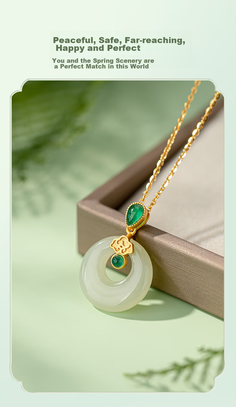Qlady Hetian Jade Peace Buckle Necklace for Women, 925 Silver Jewelry Jade Pendant, Mother's Birthday Mid-Autumn Festival Gift for Mom 8
