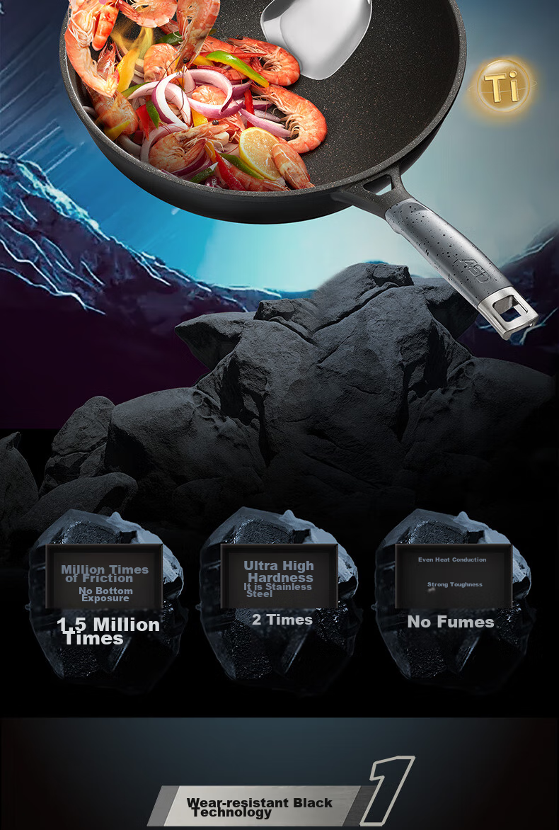 ASD Non-Stick Wok with Magic Stone, Smokeless Cooking Pan, Titanium Pan, Suitable for Gas Stove And Induction Cooker, 30cm, Fits 3-5 People 2