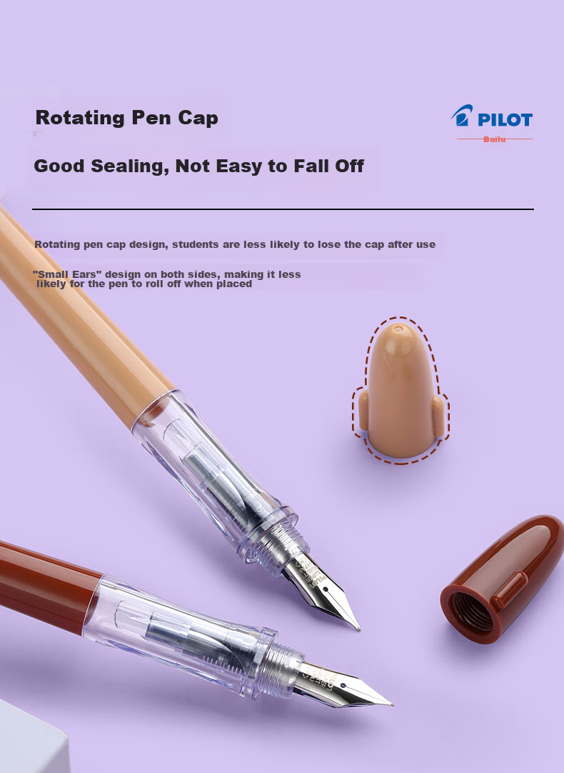 PILOT Calligraphy Fountain Pen for Elementary School Students Grades 3-6, Replaceable Ink Cartridge, Calligraphy Practice Pen, Stationery Gift Box Set, F Nib Milk Tea Color 5