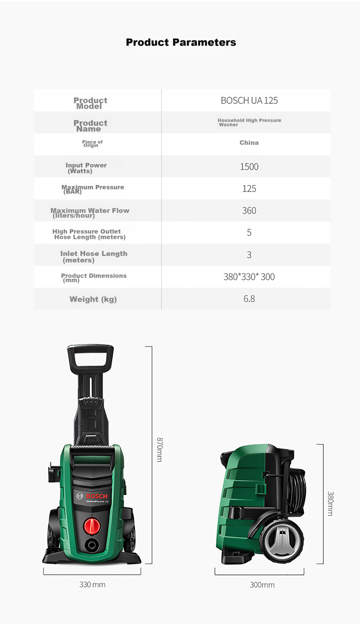 BOSCH UA125 High-Pressure Car Washer, 220V Household And Garden Cleaning Tool, Portable High-Power Water Gun Cleaning Machine 20