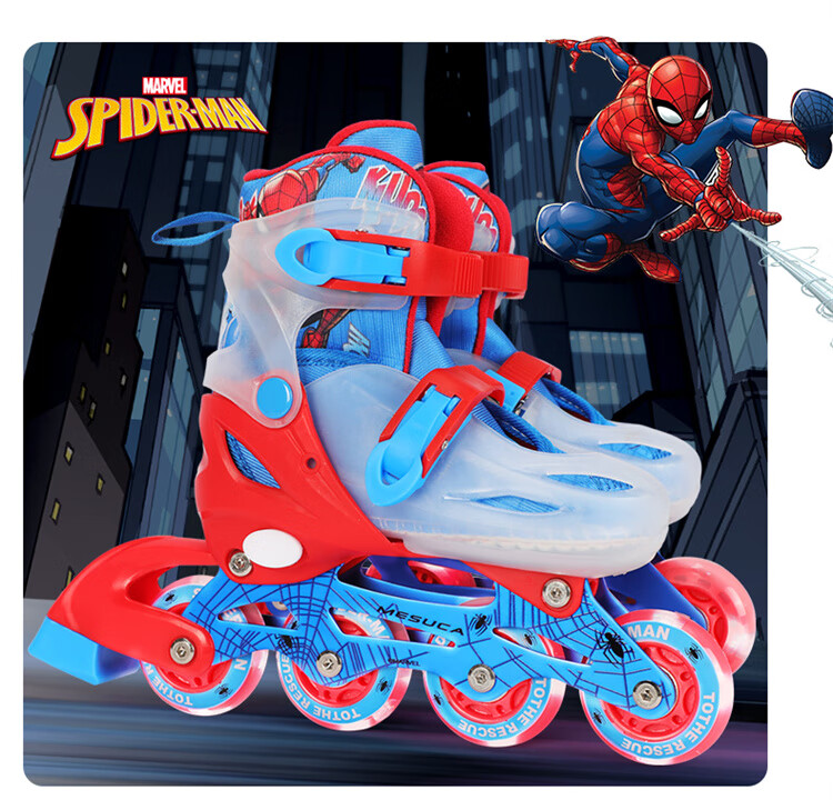 Disney Spider-Man Children's Roller Skates for Beginners, Inline Skates, Dry Ice Skates, Full Flashing Straight Row, Essential for Physical Education Class, Gift-Giving 11