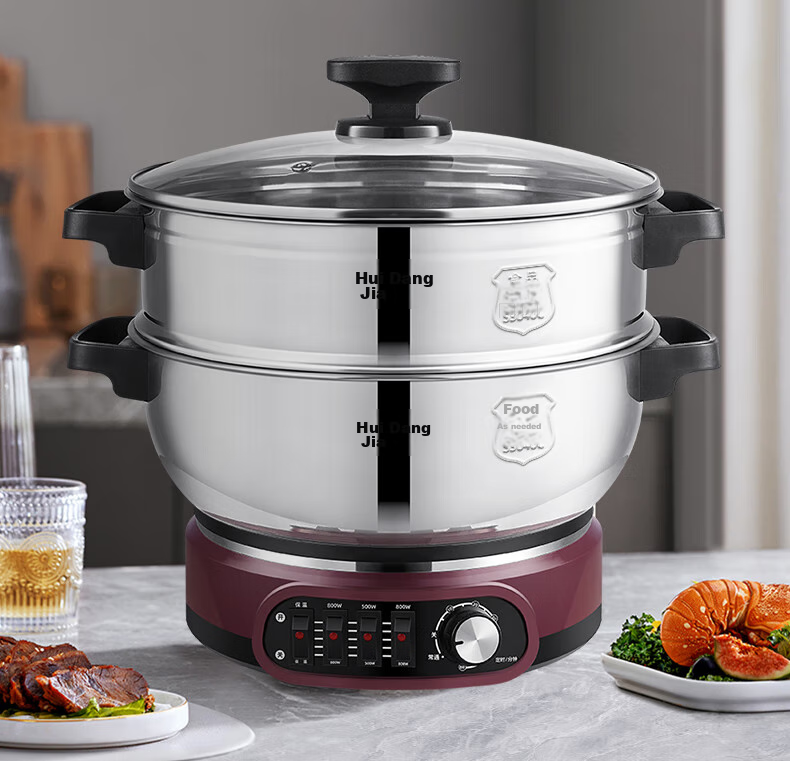 Hui Dang Jia Multifunctional Electric Cooker with Timer, Steamer Pot, Wok, Versatile Pot, Hot Pot, 304 Stainless Steel Pot HDJQJG5-30 Single Pot 1
