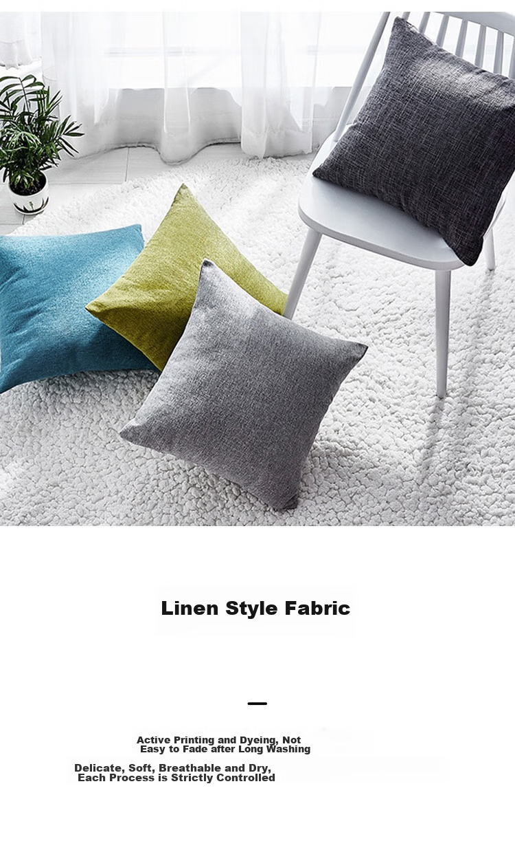 Pierre Cardin Throw Pillow Cushion, Solid Color Linen Style Removable Nap Pillow Office Backrest Car Lumbar Support, Smoke Gray, 45*45cm 2