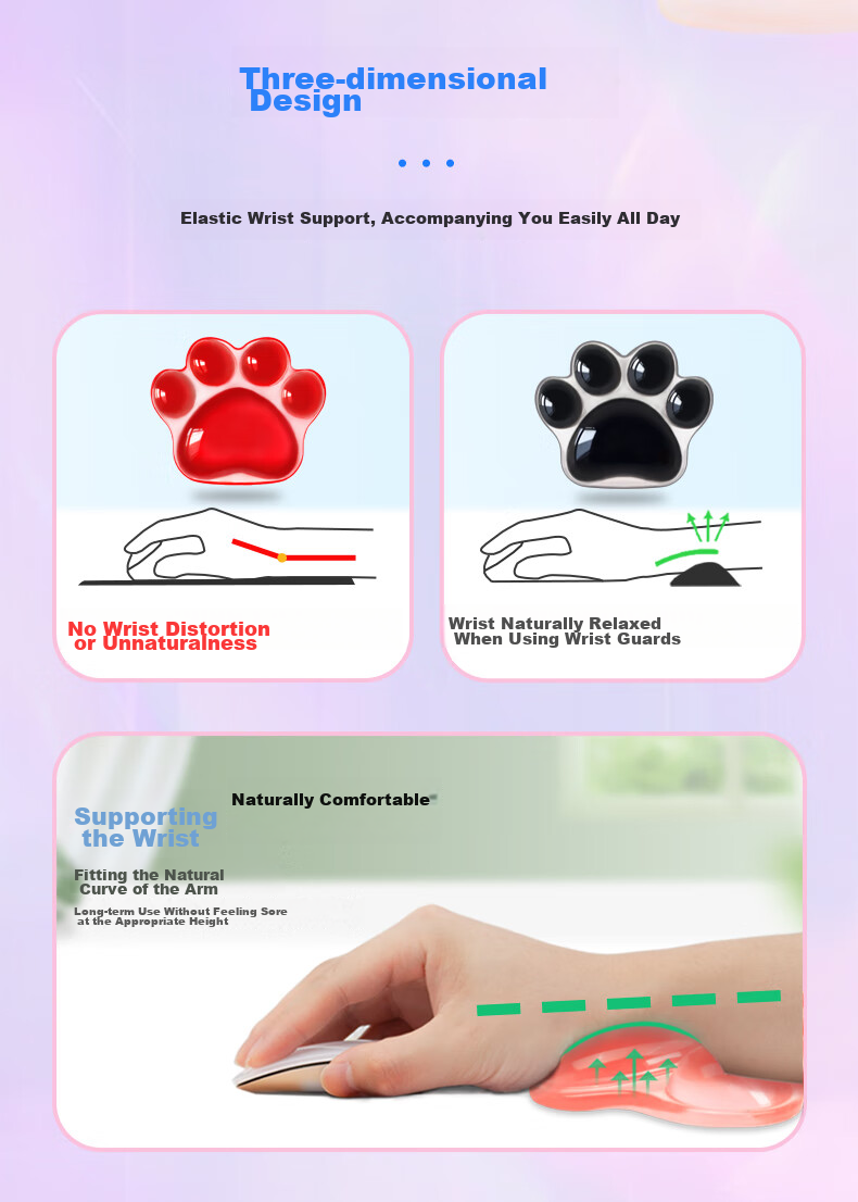 EXCO Crystal Jelly Cat Paw Wrist Guard, Silicone Wrist Pad, Small Size Wrist Rest, Office Mouse Hand Support, Cute Cartoon Palm Rest for Women, Soft And Washable, Cherry Blossom Pink 9907 4