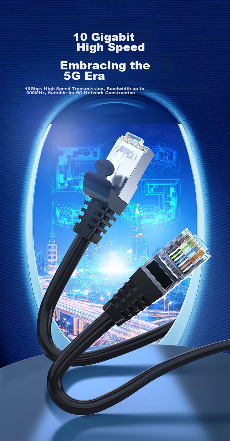 CHOOSEAL Cat7 Pure Copper Ethernet Cable, Cat7 Double-Shielded 8-Core Twisted Pair, Engineering-Grade 10 Gigabit Network Cable, Broadband Computer Gaming Network Patch Cord, 1 Meter, QJ7101BK 5