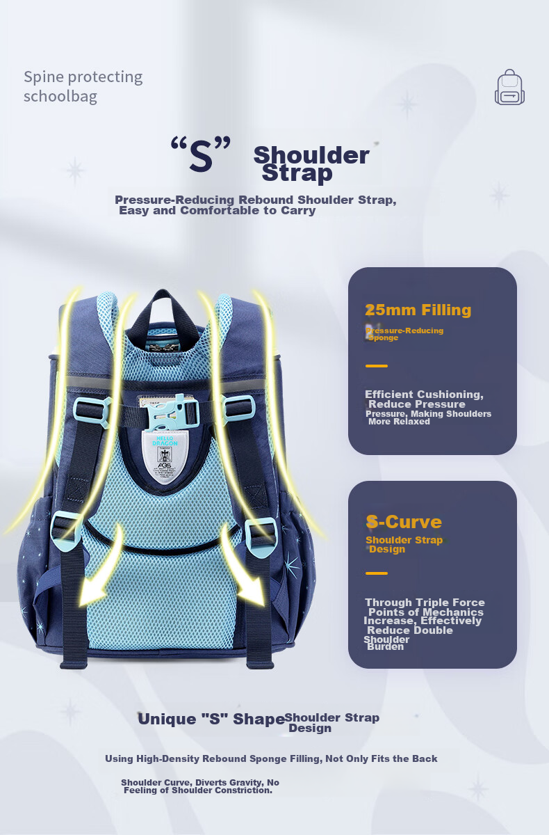 Herder Lightweight Spine-Protecting Backpack for Primary School Students, British Style, for Grades One to Six, Lightweight, Anti-Gravity Elastic Weight-Reducing Backpack 10