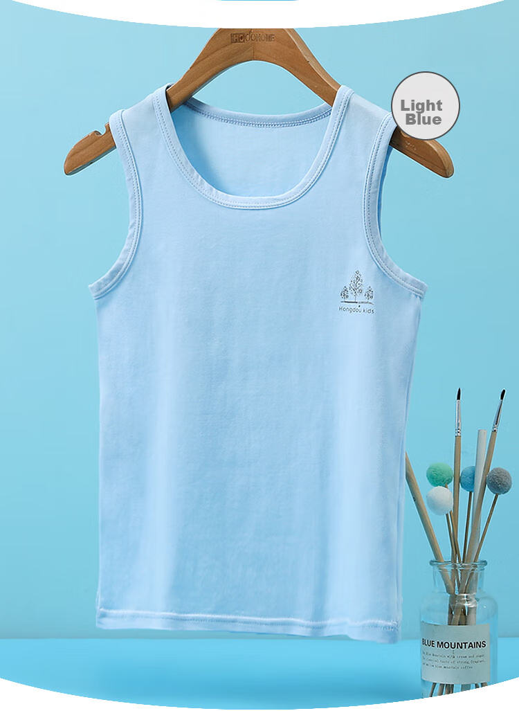Hodohome Children's Tank Top for Boys, Summer Thin Style, 40-Count Combed Cotton, Casual Sports Undershirt, 2 Pieces, 801 Set One, Size 130 15