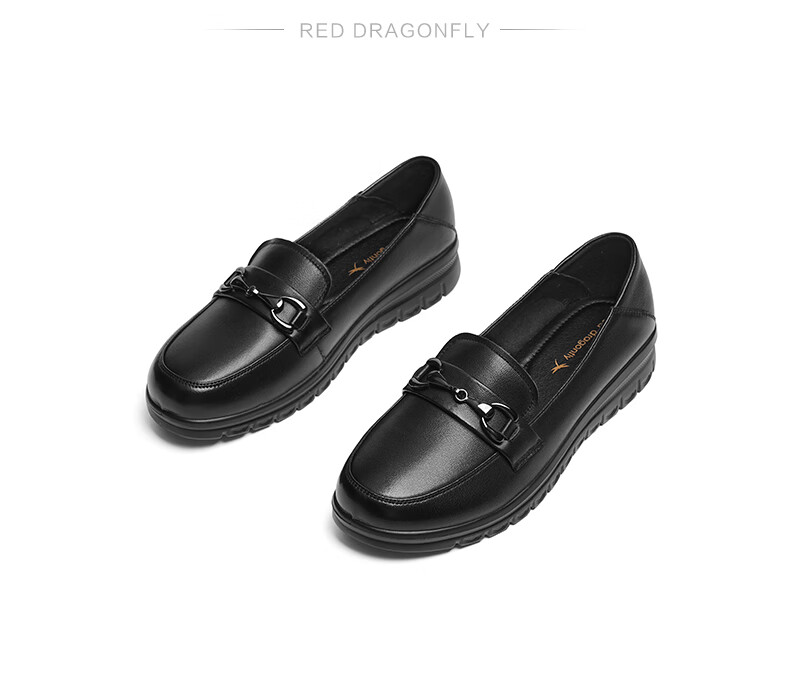 RED DRAGONFLY Mom Shoes, Autumn Slip-On Loafers for Women, Soft-Soled Middle-Aged And Elderly Leather Shoes WJB15811, Black, Size 36 7