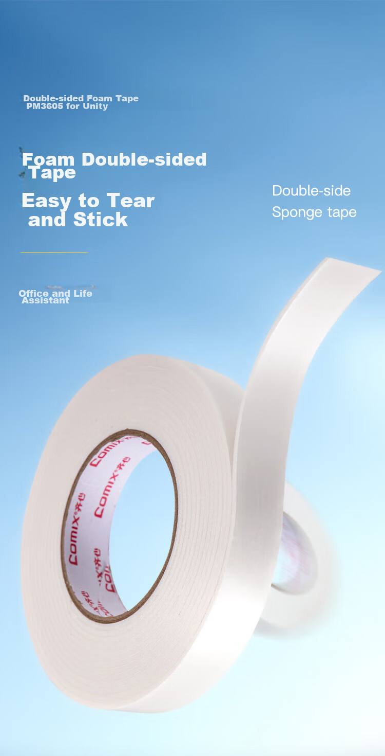 COMIX High-Adhesive Foam Double-Sided Tape, Strong And Sticky, 36mm*5y (4.57 Meters/roll), Thickened Foam Double-Sided Tape, Strong Adhesive, White, 12 Rolls, Office Supplies, PM3605 1
