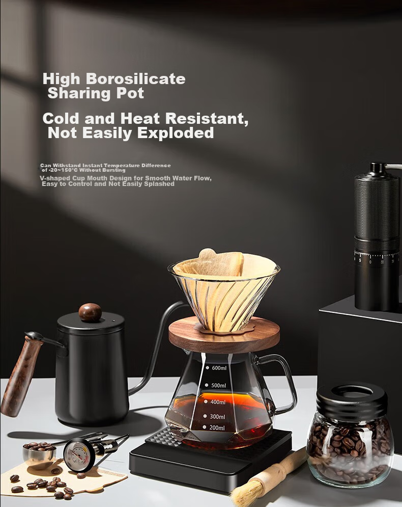 TEOTM Pour-Over Coffee Maker Set, Hand Grinder Coffee Machine, Manual Bean Grinder Set, Home Use Pour-Over Coffee Equipment Gift Box Set 9