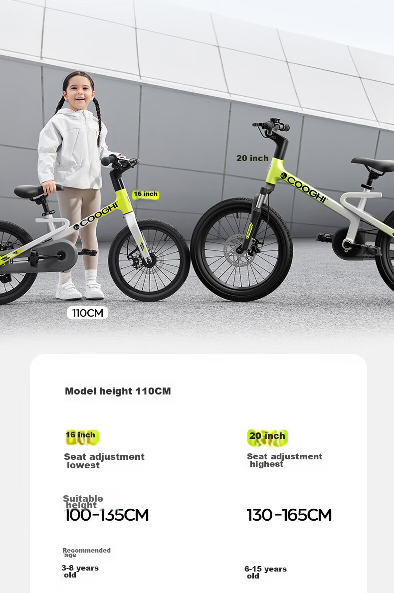 COOGHI Children's Bicycle F1, 20-Inch Magnesium Alloy Lightweight Shock-Absorbing Inflatable Tire, for Beginners Aged 6-15, COOGHI Gree 30