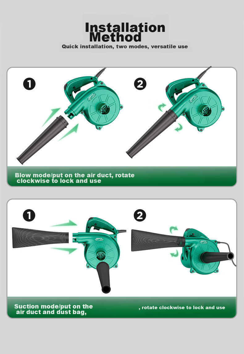 GREENER 600w Blower Fan for Dust Removal, High-Power Dual-Use Blowing And Suction Fan [220V Fixed Speed Model] 14