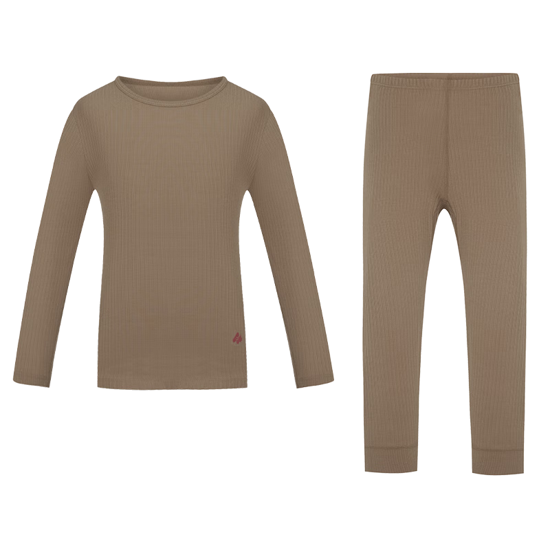 AIMER KIDS Little Heater [Light Warmth] Thermal Underwear for Girls, Moisture-Wicking And Heat-Generating Autumn Top And Pants Set, Oil Chestnut Brown, Size 160