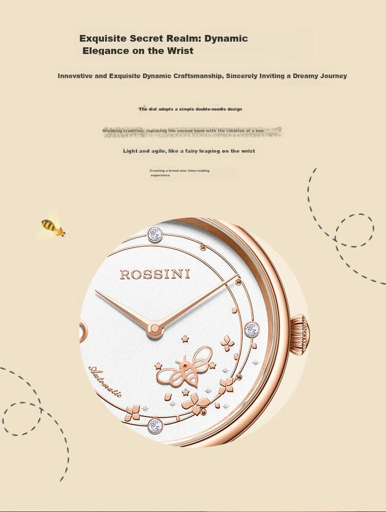 ROSSINI Women's Automatic Mechanical Watch with White Dial And Steel Strap, Birthday Gift for Girlfriend, Chinese Brand, Water-Resistant, Luminous 4