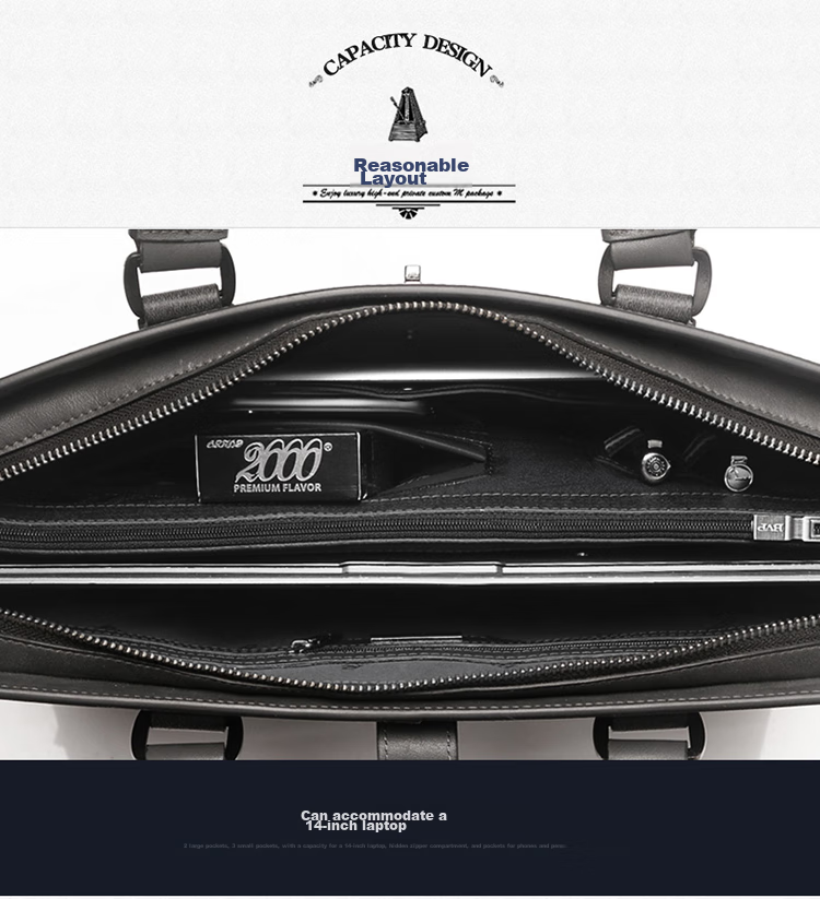 BVP Men's Handbag, Business Briefcase, Cowhide Lock Buckle, Horizontal Style Handbag, Multifunctional Laptop Bag 34