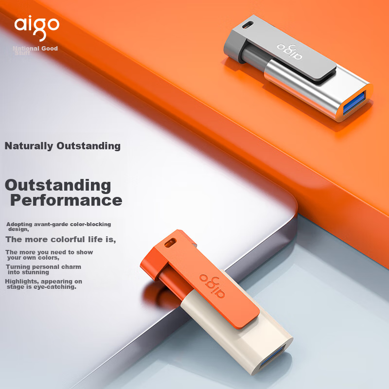 USB-накопитель Aigo U332, 64 ГБ, USB 3.2, выдвижной дизайн, двухцветный, космический серый