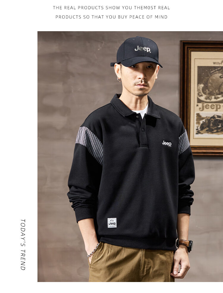JEEP Men's Sweatshirt with Lapel Collar And Contrasting Stripes, Autumn 2026 Trendy Versatile Long-Sleeve Jacket from Fashion Brand 3