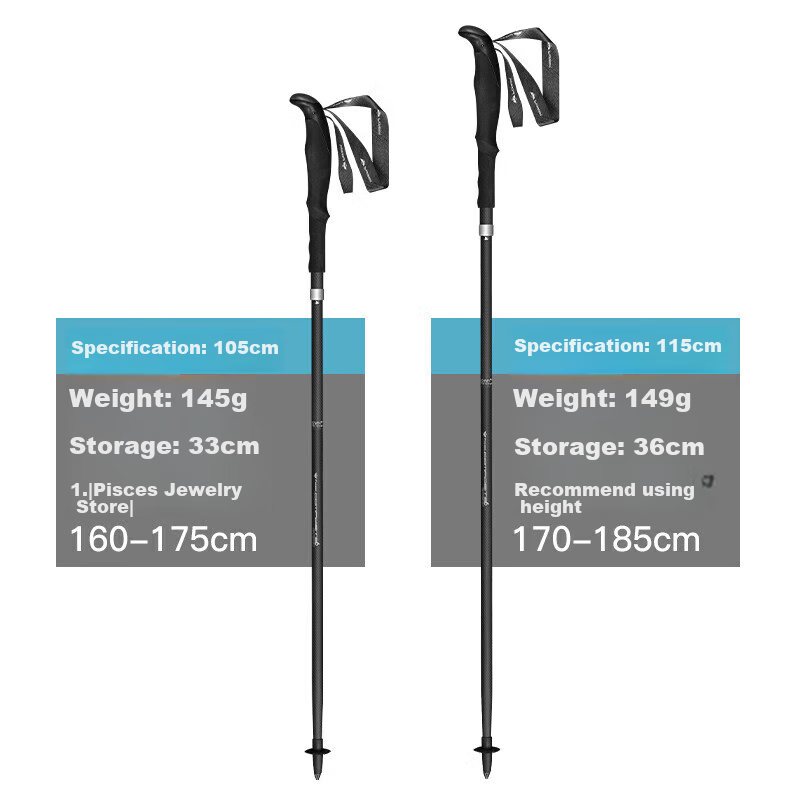 Pioneer Peak Elf 6 Series Trekking Pole, Ultra-Light T800 Grade Carbon Fiber 3K Carbon Hiking Trail Folding Walking Stick, 115cm