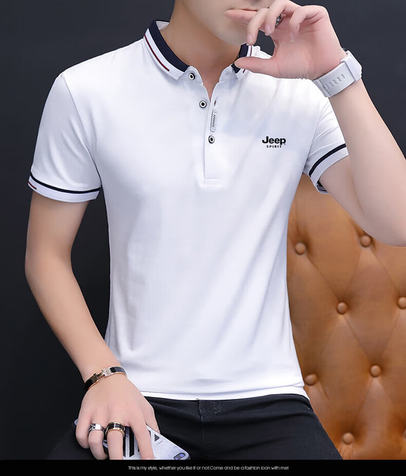 JEEP SPIRIT Men's Short-Sleeve T-Shirt, Summer Polo Shirt, Half-Sleeve, Turn-Down Collar, Business Casual, Slim Fit, White, XL 15