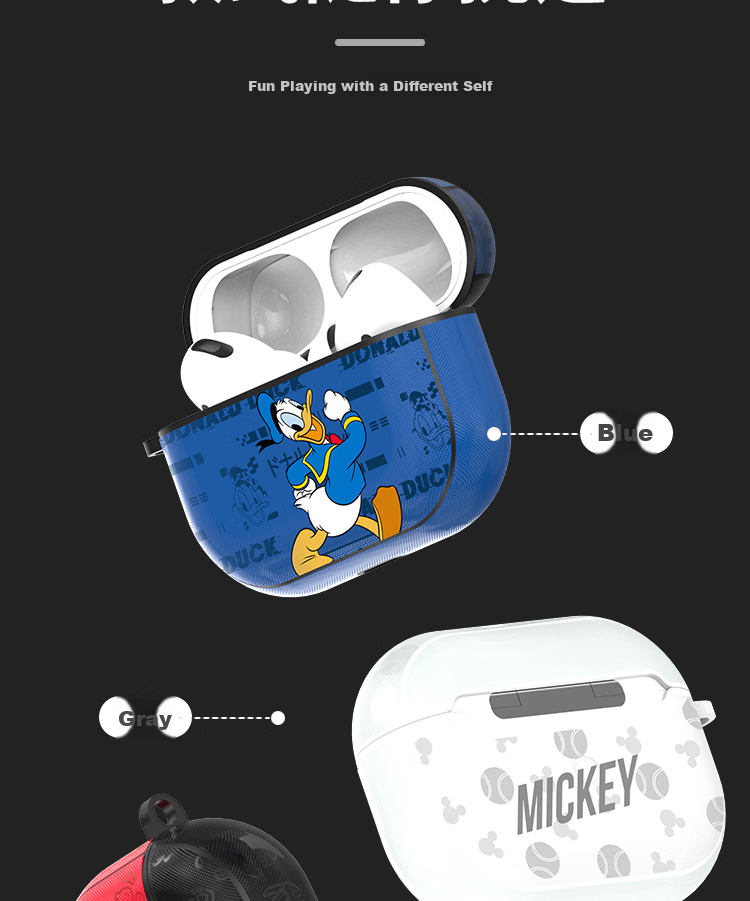 ESCASE AirPods Pro Second-Generation Protective Case, Apple Pro 2 Earphone Cover, Disney Mickey Cartoon Leather Texture Soft Trendy Men's Personalized Creative 2022 Model Gray 13