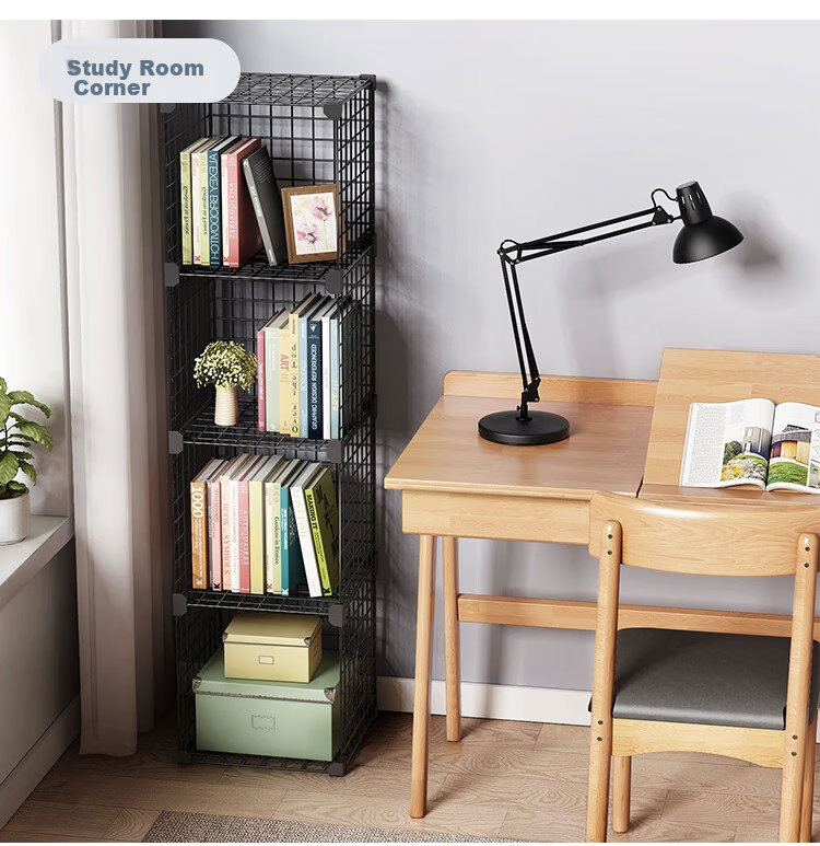 Anerya Simple Floor-Standing Iron Bookshelf, Living Room Storage Rack, Bedside Organizer And Display Shelf, Free Combination Design, Large Capacity Narrow Bookcase 7