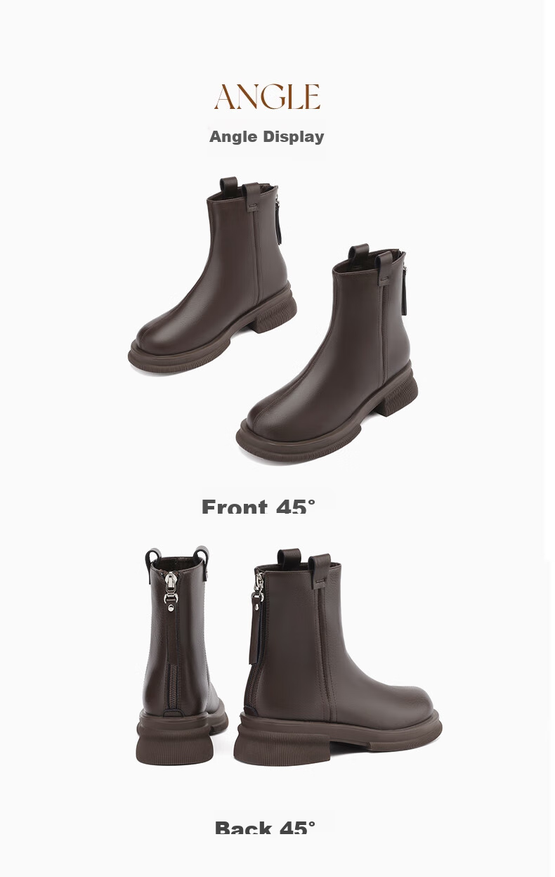 DAPHNE Women's Leather Ankle Boots Thick Sole Warm Martin Boots Black Size 37 4023605004 19