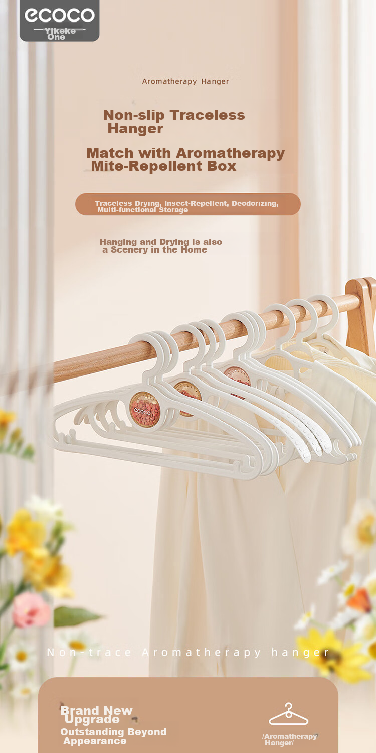 Ecoco Clothes Hangers for Home And Student Dormitory, Non-Slip, Seamless, with Fragrance Diffuser, Anti-Mite And Insect Repellent, Drying And Storage 1